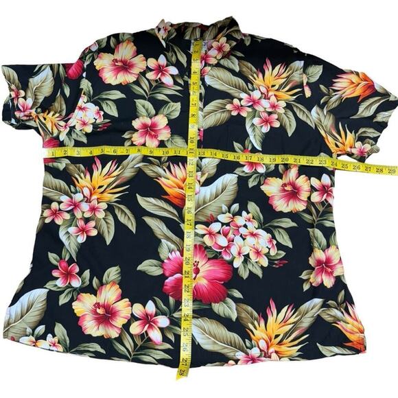 Go Barefoot Hawaiian Shirt Made In USA Black Floral Print Single Stitch Size 3XL - Picture 12 of 15